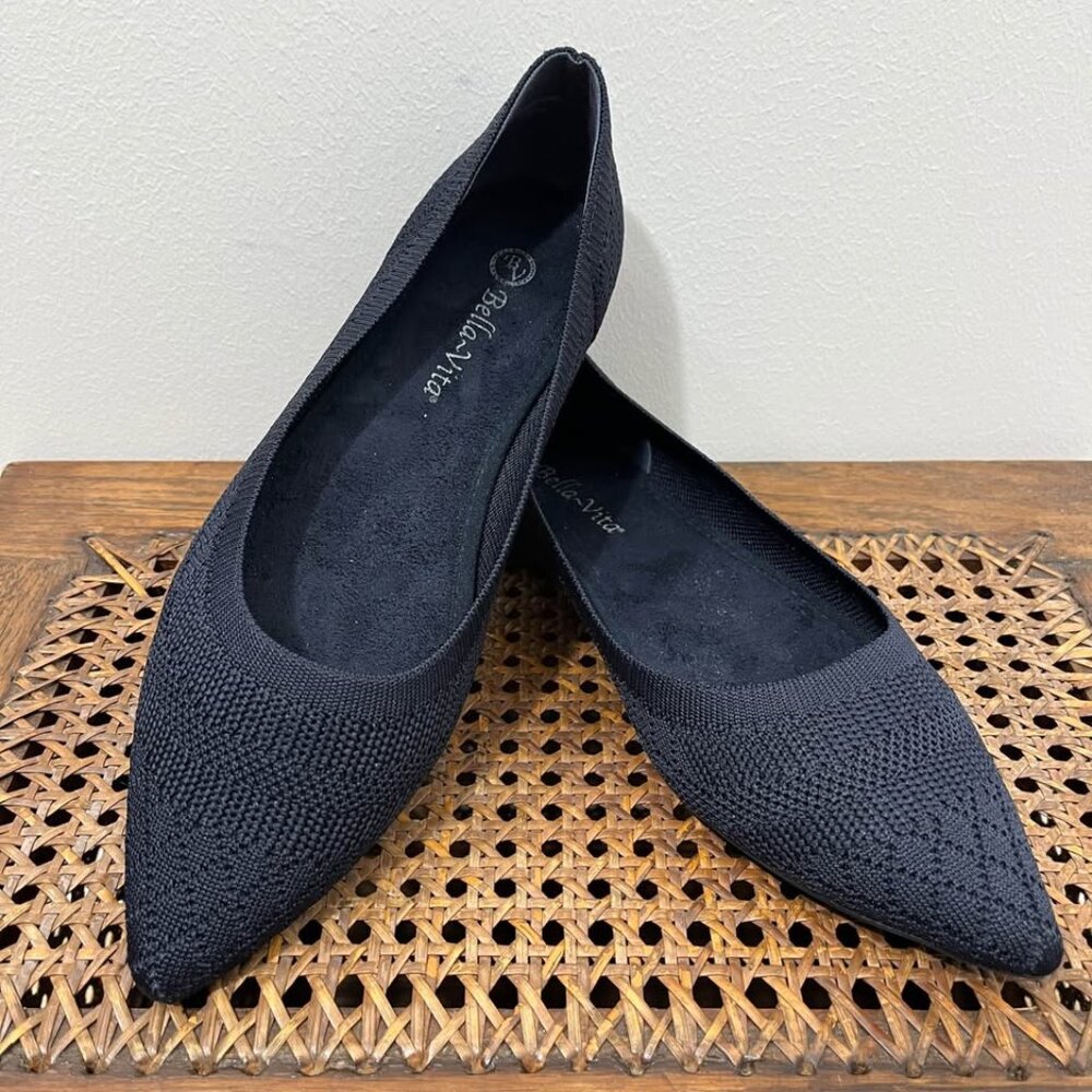 Size 9.5 Bella Vita Navy Textured Knit Comfy Neutral Ballet Pointed Toe Flat